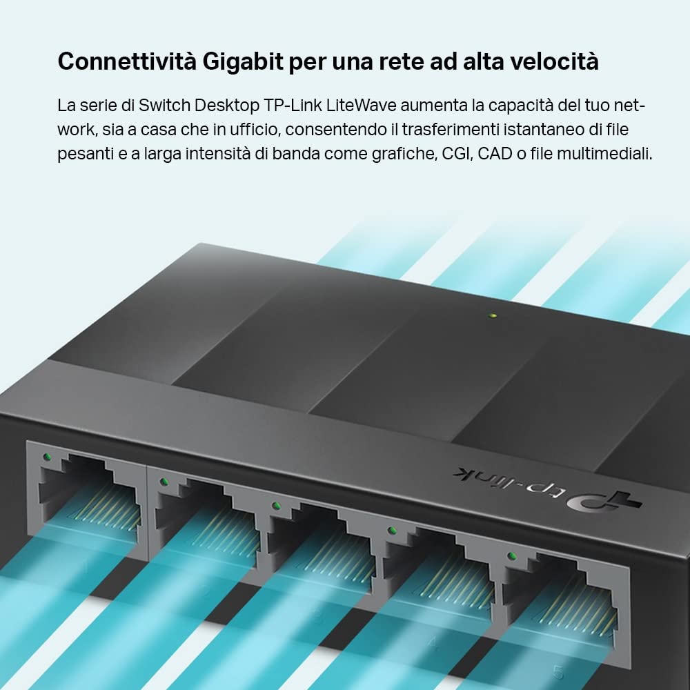 TP-Link LS1005G Switch Ethernet 5 Porte Gigabit, Sdoppiatore Ethernet, Ideale per la Casa e il Ufficio, Plug-and-Play, Funzionamento Silenzioso, Montaggio Desktop