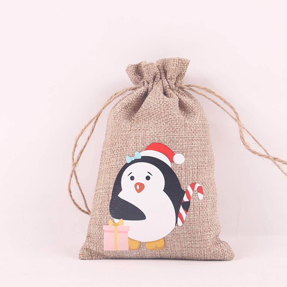 Christmas new drawstring linen bag creative drawstring drawstring bag Christmas pattern chocolate candy packaging bag, Mini lightweight Gift Bags.