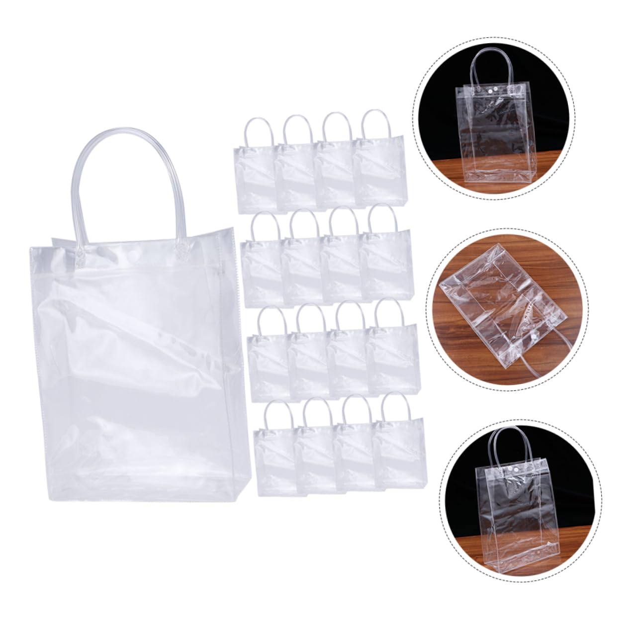 HAPINARY 24 Bolsas de Plástico Transparentes Reutilizables de Pvc Asas Prácticas para Envolver Regalos en Fiestas y Compras