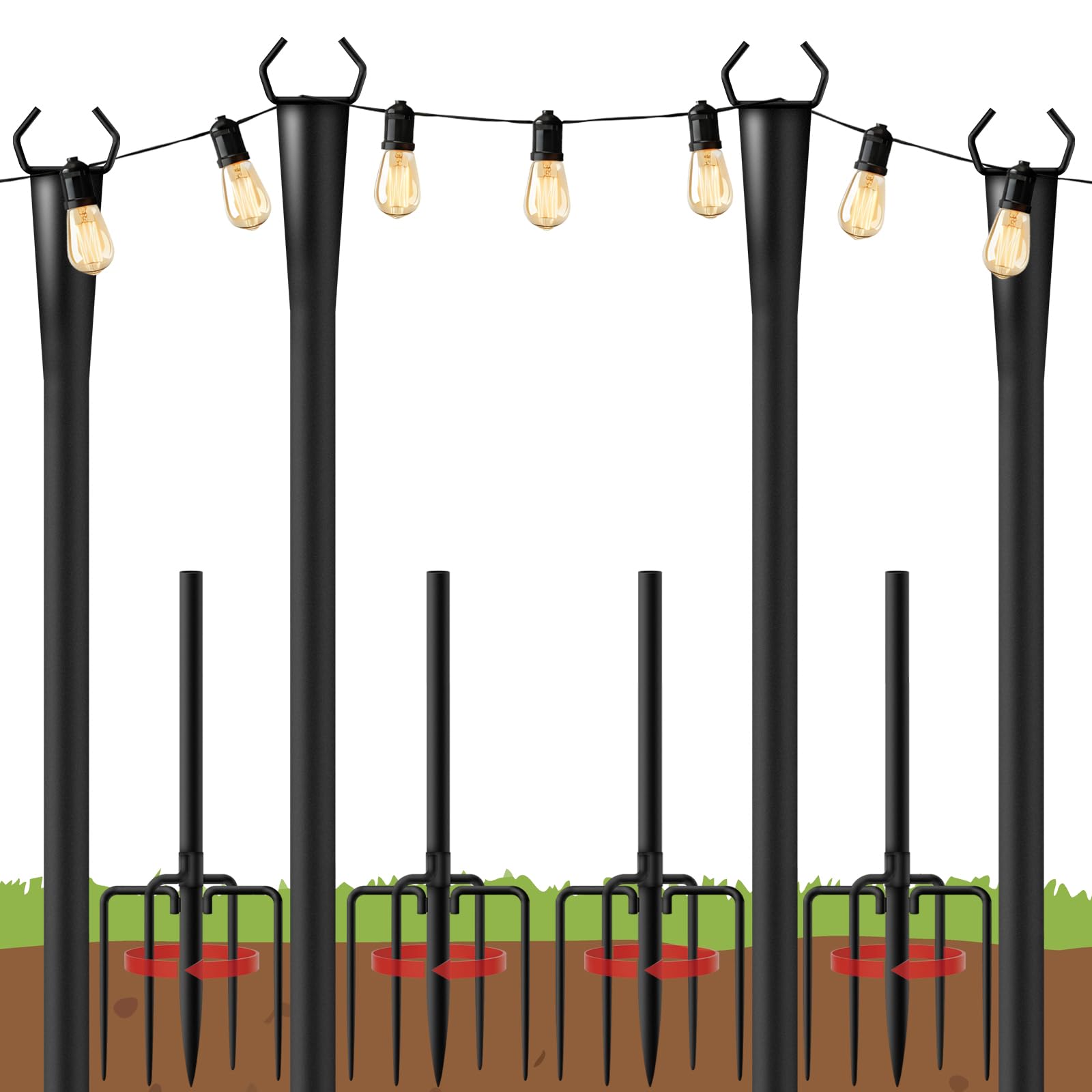 Photo 1 of 10Ft String Light Poles 2 Pack for Outside, Metal Outdoor Light Poles with 5 Prongs for Garden Patio Backyard Deck, Fence Bracket Hanging Light for Party Wedding Decor