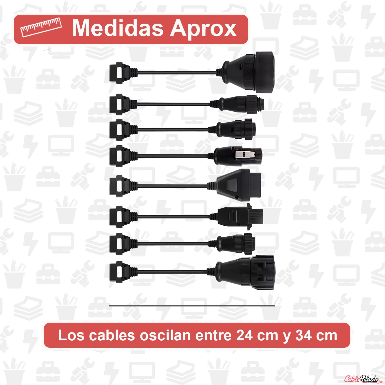 CABLEPELADO – Set de Adaptadores OBD1/OBD2 para Diagnóstico Automotriz, Juego de 8 Piezas, Compatible con Múltiples Marcas de Camiones (Kit 2)