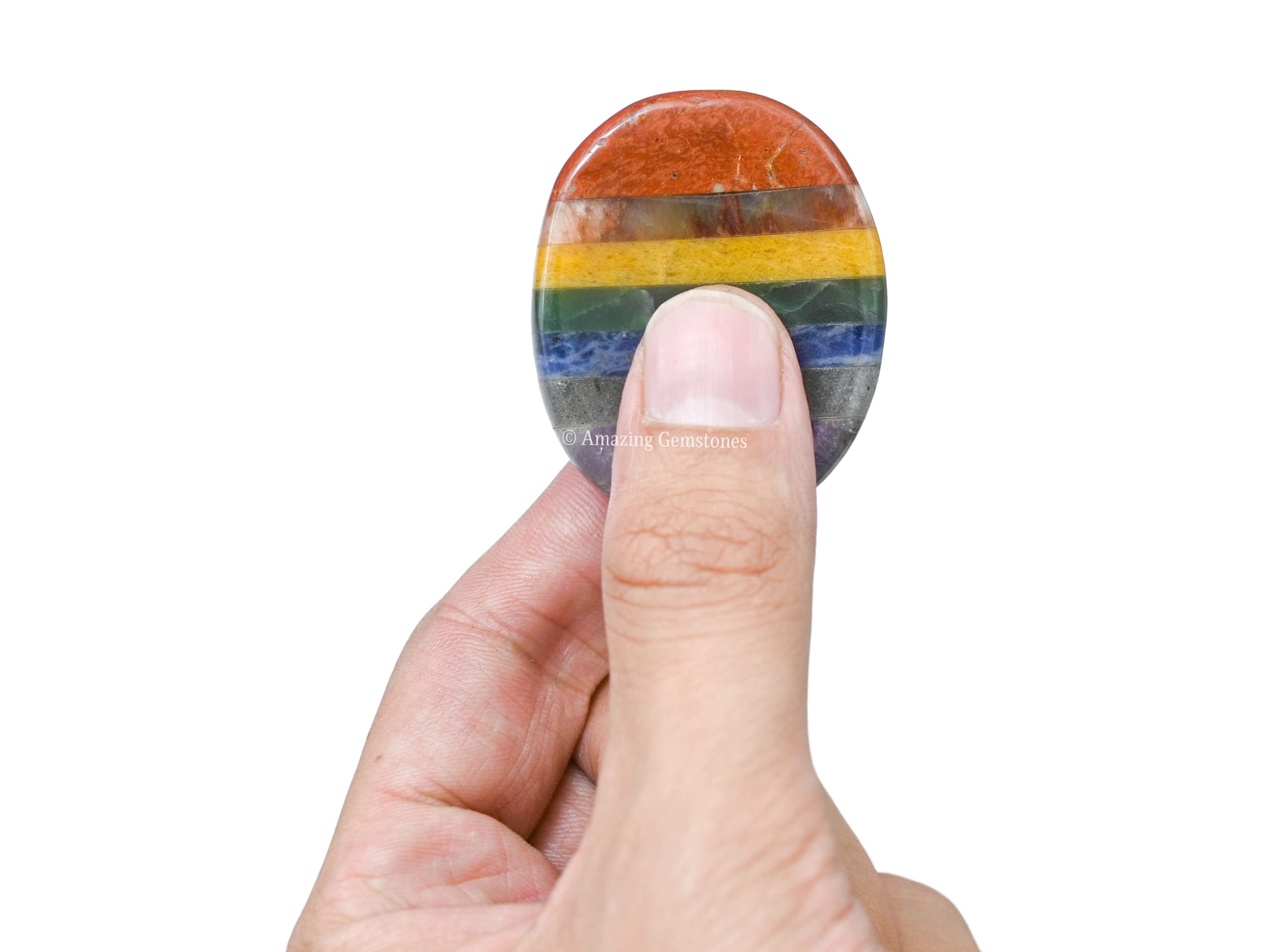 Amazing Gemstone Pietra di Preoccupazione per Il Pollice per la guarigione del Cristallo ~ Pietra cabochon Ovale ~ Pietra palmare Tascabile in Cristallo Naturale Facile da trasportare (7 Chakra)