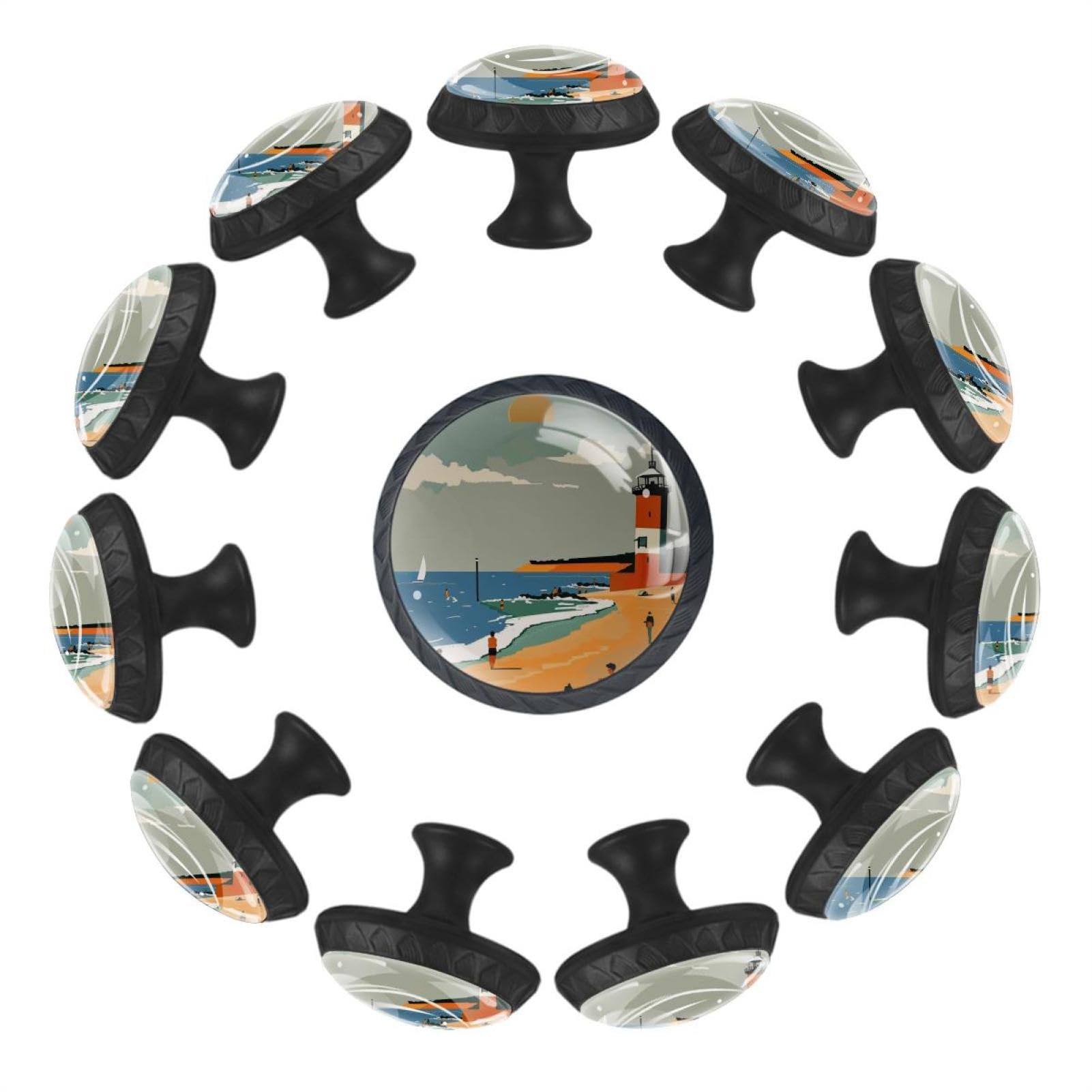 Boutons de tiroir en verre cristal transparent rond motif Art Beach pour placard