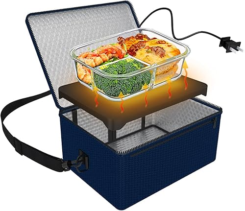 Miniatura 12 de Horno portátil, 12 V, 24 V, 110 V-240 V, calentador de alimentos para automóvil, portátil, mini horno personal, lonchera eléctrica con calefacción
