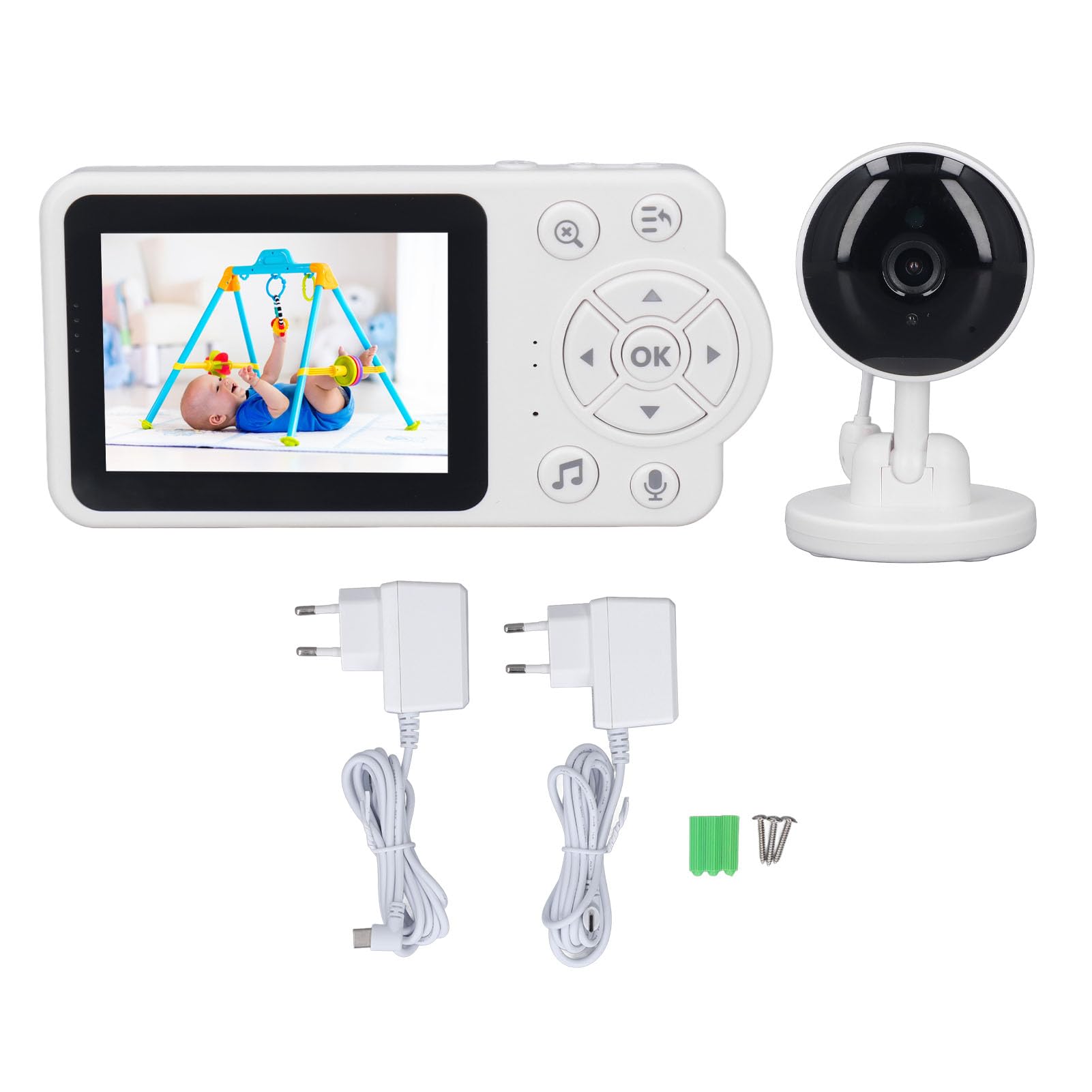 Monitor con Cámara y Audio, Monitor de bebé con Vídeo de Largo Alcance sin WiFi, Visión Nocturna, Conversación Bidireccional, Pantalla de Viaje Portátil de 2,8 Pulgadas (Enchufe