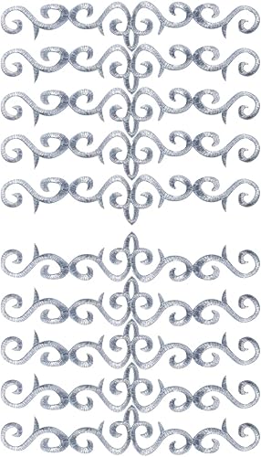 10 parches metálicos bordados para planchar con borde de vid, apliques de encaje, diseño de desplazamiento largo para boda, vestido de novia,