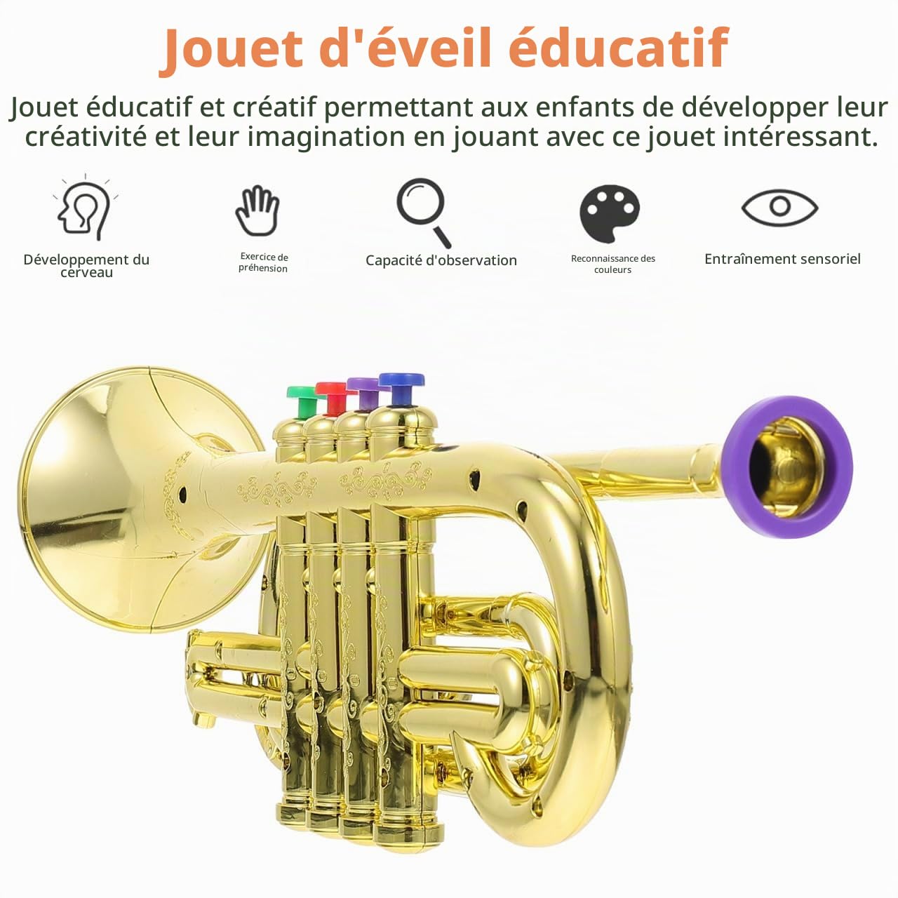Jouet Trompette Enfants À Quatre Tons Instrument Musical Simulation En Plastique 14.17In Pour Éducation Musicale Et Développement Créatif