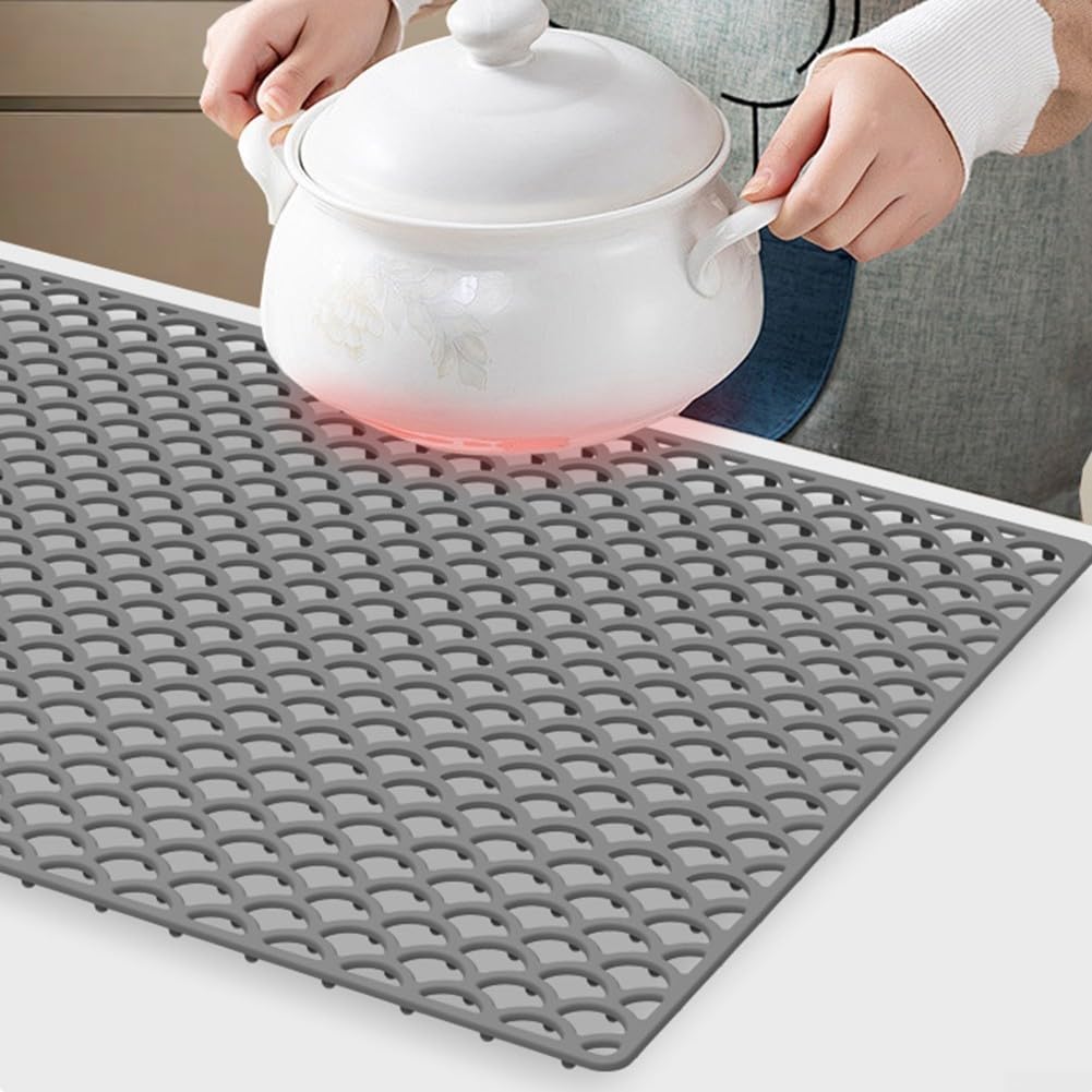 Grande tappetino in silicone per lavello da cucina, 70 x 40 cm, rivestimento protettivo antiscivolo, resistente al calore, con fori di scarico, nero (nero)