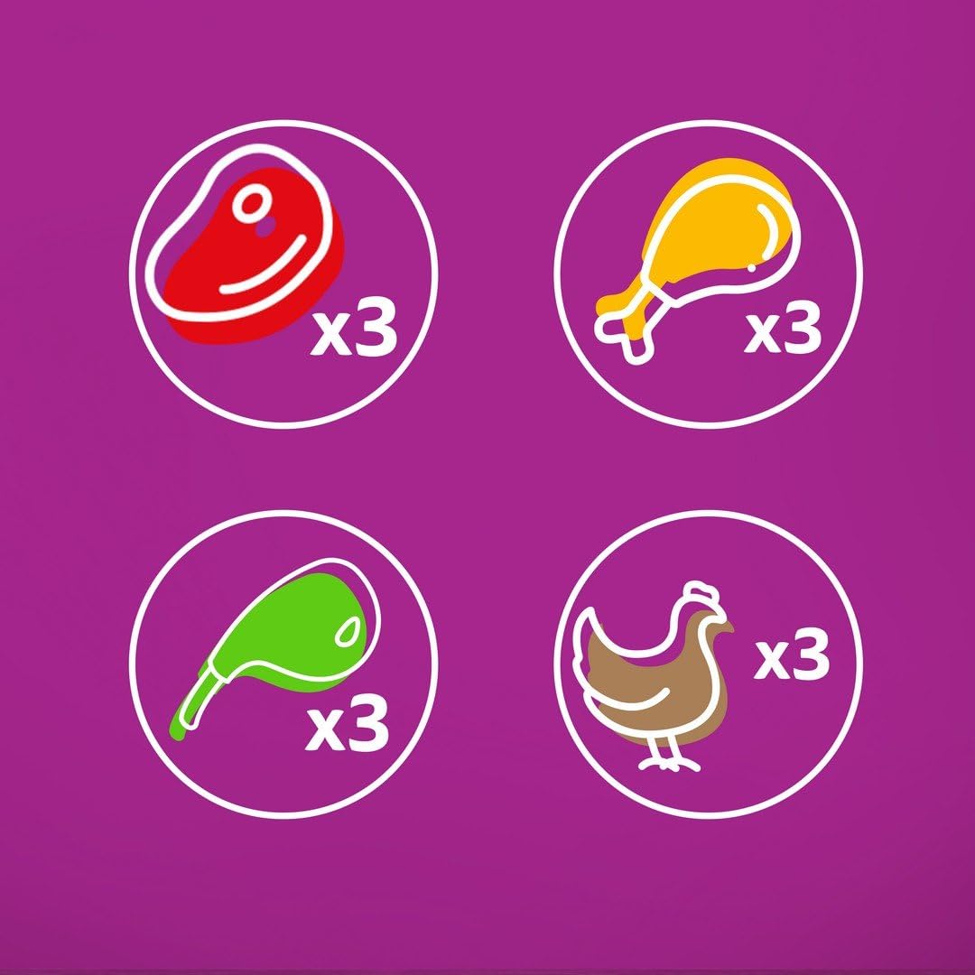 WHISKAS Posiłki dla kotów - 48 saszetek świeżości (zestaw 2 opakowań 24 x 85 g), klasyczne posiłki (4 odmiany), pasta dla dorosłych kotów w sosie. Pełna, mokra karma odpowiednia również dla kotów