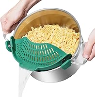 Vista 19 de AUOON - Colador grande con clip para todas las ollas y sartenes, colador de silicona de gran tamaño, diseño familiar, colador de pasta, colador