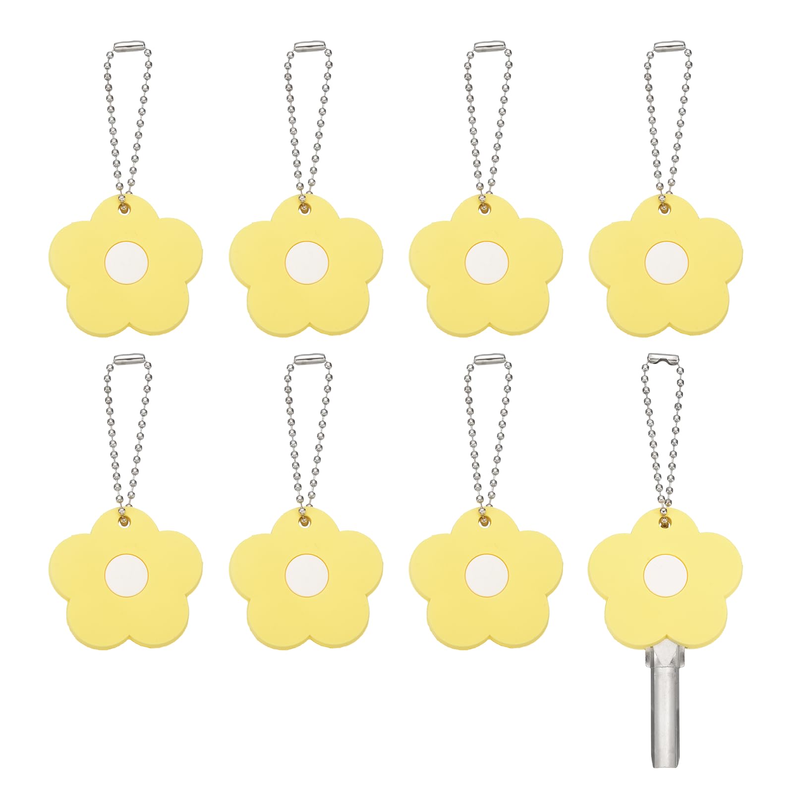 PATIKIL 8Pcs Key Covers Caps, PVC Flower Key Identifiers Markers Tags Covers Case Shell Head Protector Caps Toppers for 1.18" Flat for Office House Apartment Accessories, Yellow