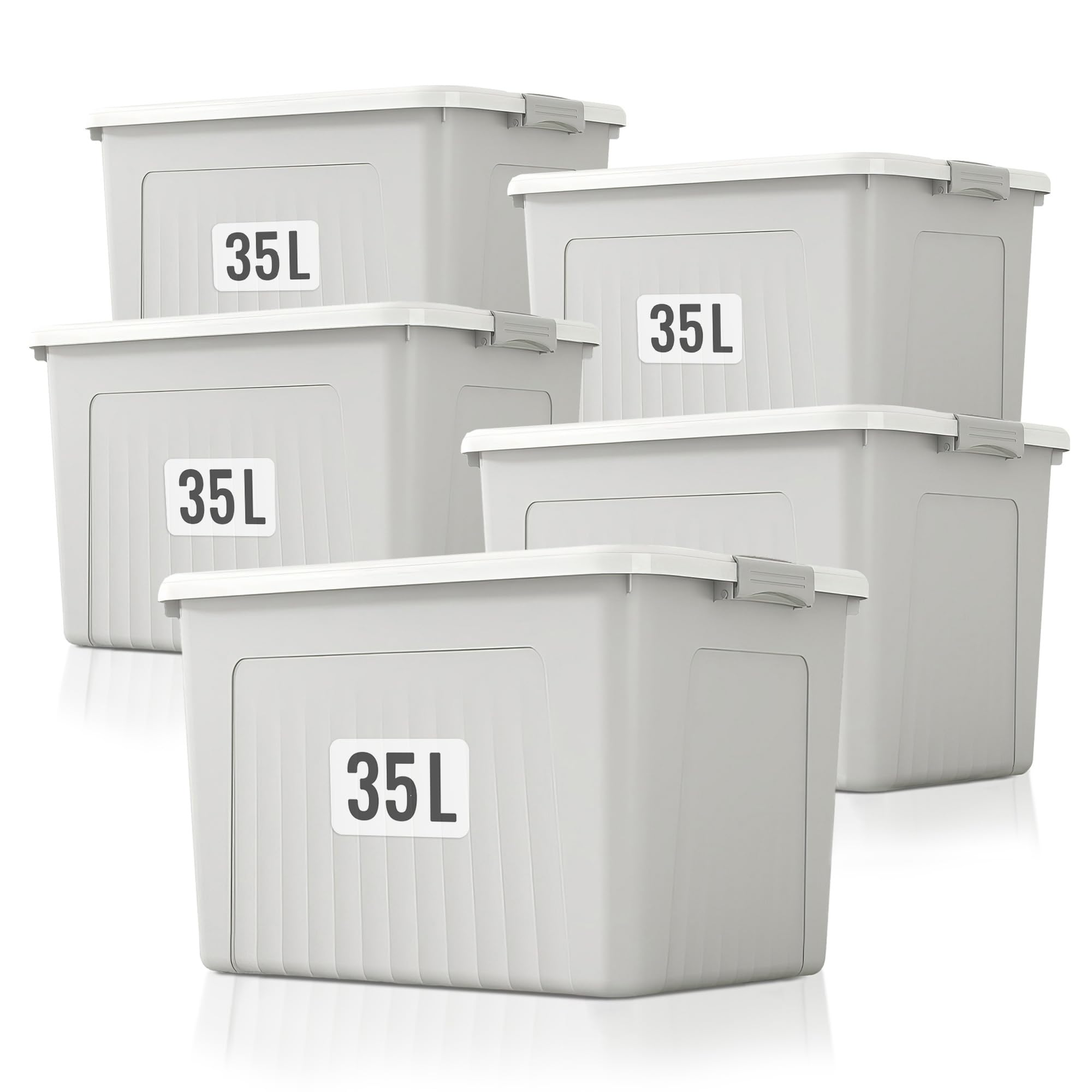 Froppi 5 x 35 Litre Premium Useful Plastic Storage Box with Lockable Lid | Stackable | Grey | L49 W35 H26 cm | 5 Pack — image 1