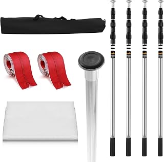 10FT Dust Barrier Poles 4 Pack Dust Barrier System with Carry Bag, 2 Heavy-Duty Zippers and 32.8x13.1 Ft Plastic Film for Interior Decoration, Remodeling and Isolation Work, White Transparent