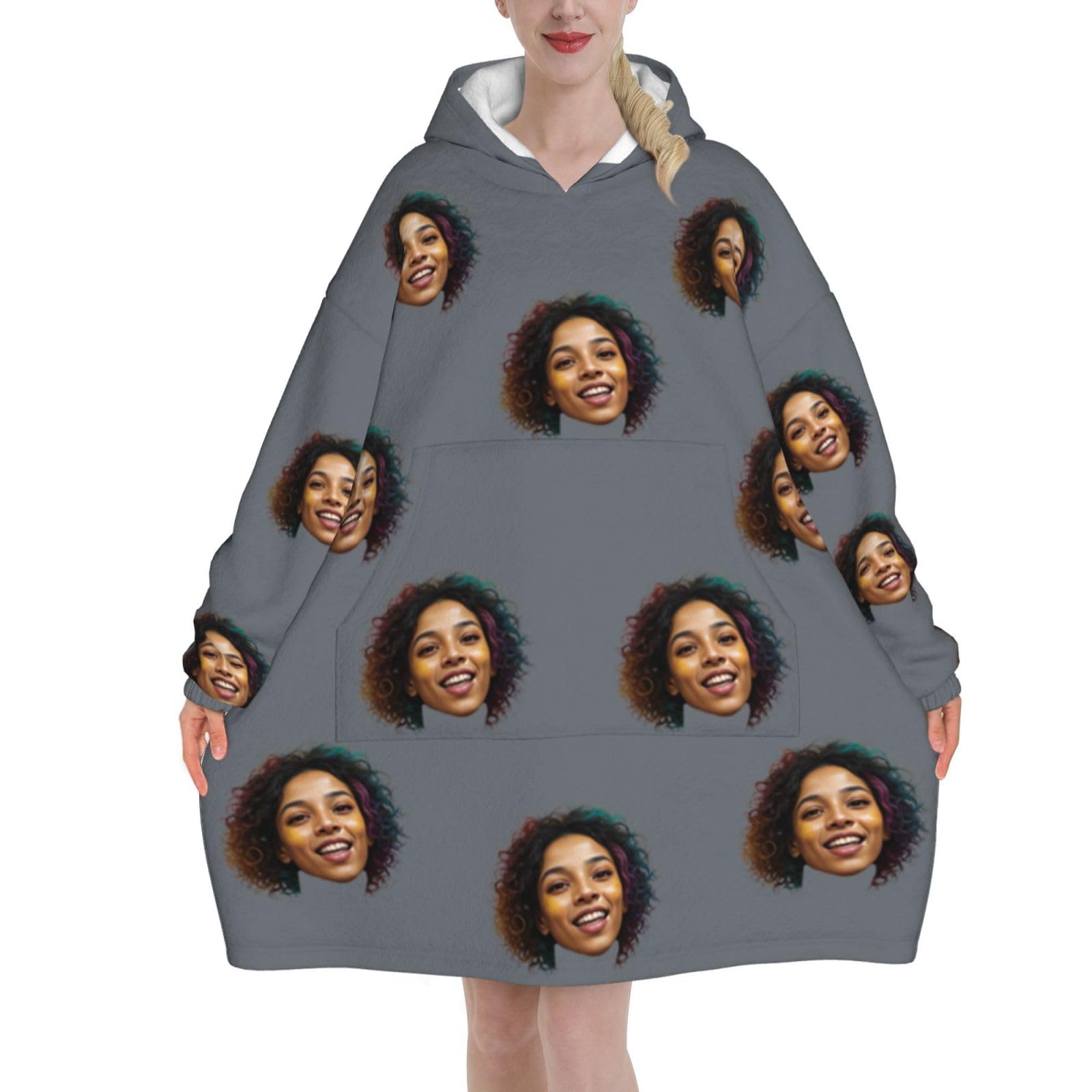 ＨＡＯＡＮＧＺＨＥ Custom Blanket Hoodie with Pocket, Custom Wearable Blanket Hoodie, for Women and Teenagers - Cosy Flannel Poncho Sherpa Hood, Customised Your Own Photo Text Face