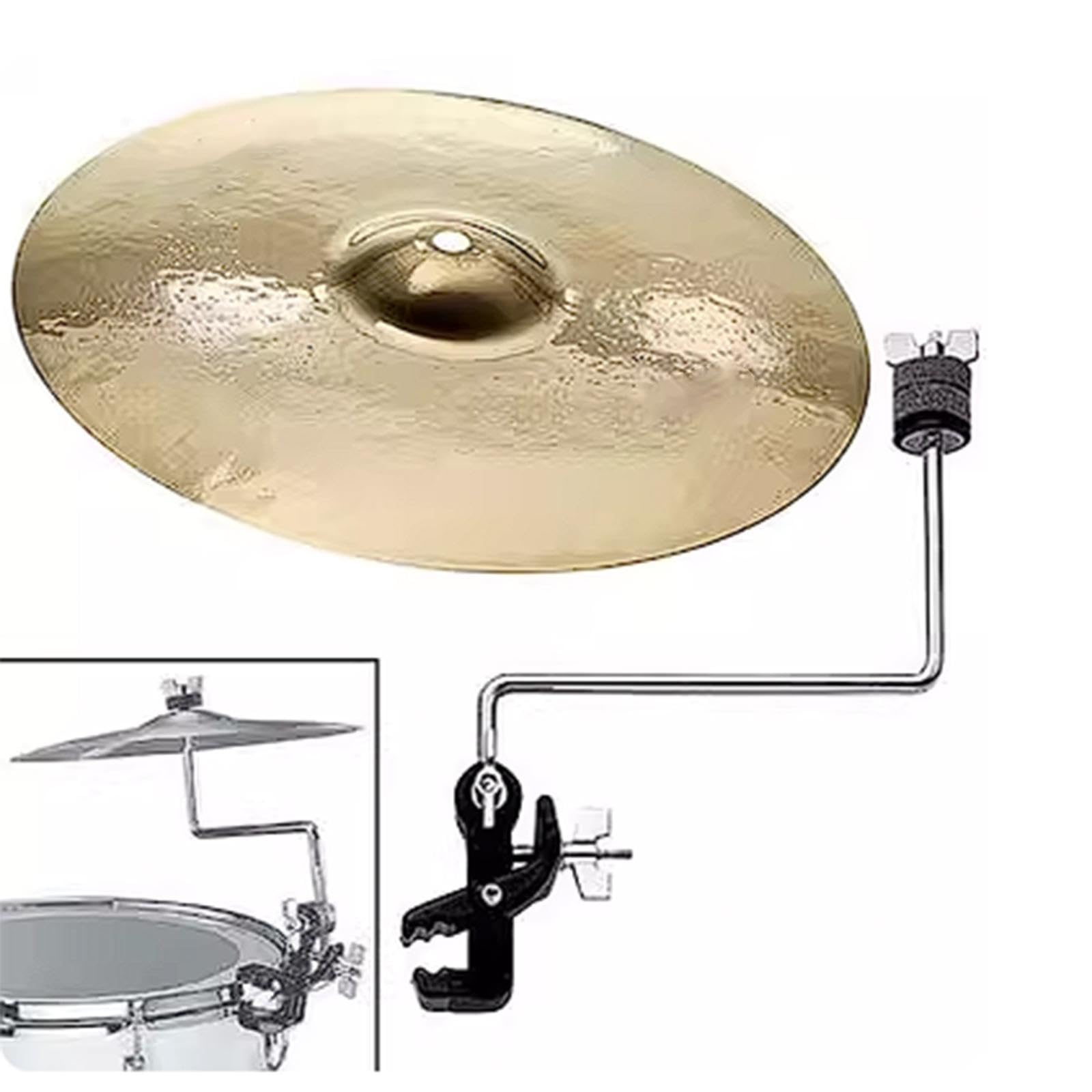 Supporto per Piatti a Cerchio per Grancassa, Strumento a Percussione, Morsetto per Cerchio, Estensione in Acciaio Inossidabile, Meccanismo di Bloccagg, Asta Del Piatto