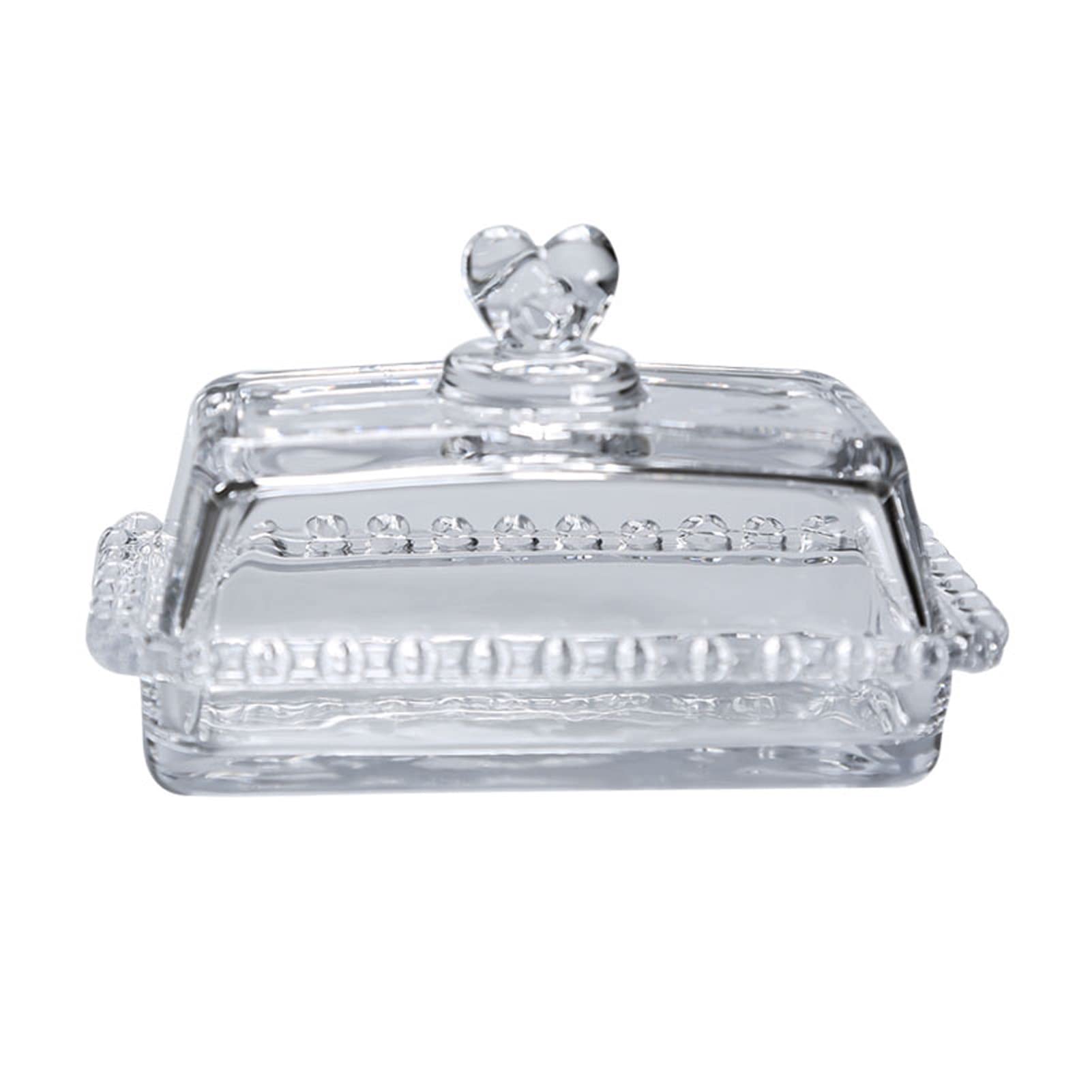 Butterdose Aus Glas Mit Holzuntersetzer – Durchsichtiger Deckel Mit Griff, Luftdicht, 18x13x9 Cm, Für Tisch & Kühlschrank