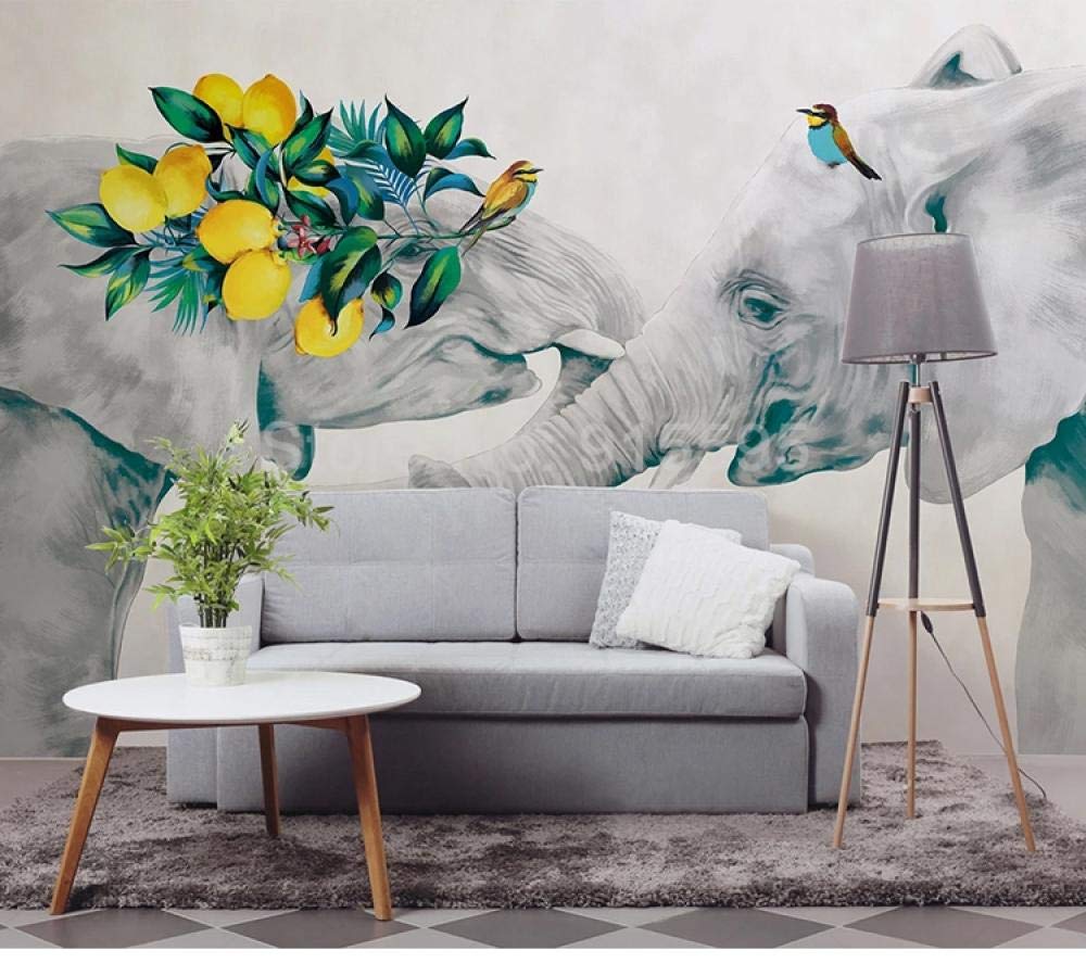 Affiche éléphant fleur oiseau papier peint chambre dessin animé 430x300