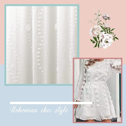 Miniatura 3 de KOUFALL Juego de 2 paneles de 108 pulgadas de largo, con diseño de pompones, cortinas transparentes para ventana de sala de estar y dormitorio,