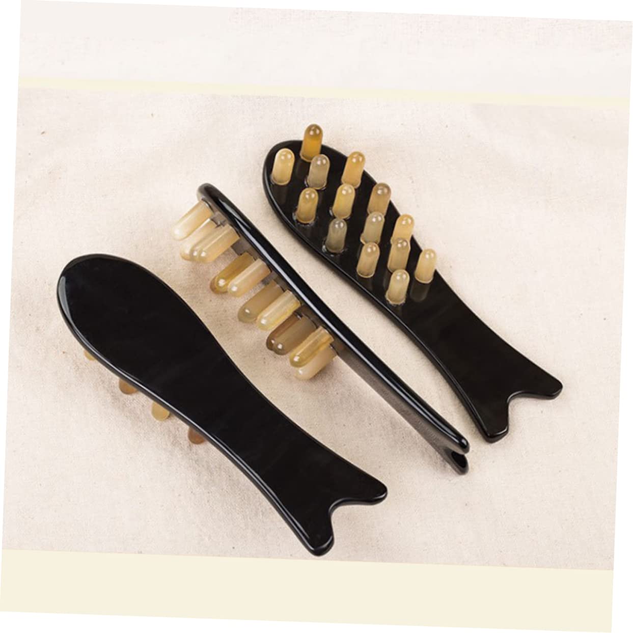 Beavorty 3 Pezzi Pettine Multifunzionale Per Corno Naturale Cuoio Capelluto A Forma Di Pesce Strumento Per Massaggio Nero Facile Da Trasportare