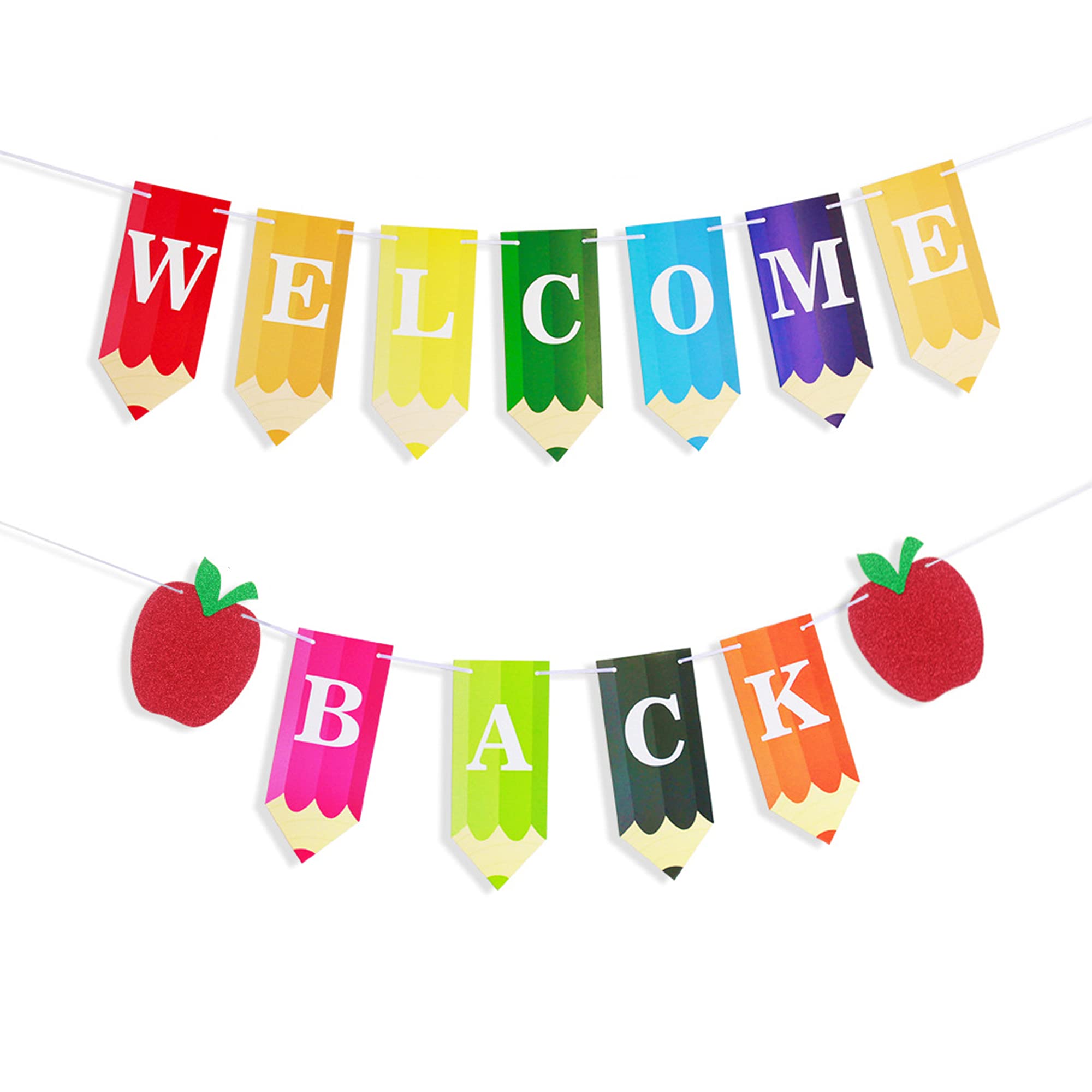 Welcome Back to School Banner First Day of School Bunting Sign Colorful Apple Pencil Design Blackboard Hanging Banner for Back to School kindergarten Office Classroom Home Party Decoration