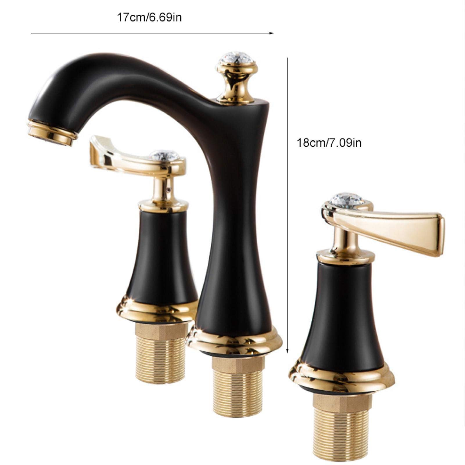 Wasserhahn Vollkupfer Becken Wasserhahn Drei-Loch-Badezimmerschrank Split Wasserhahn heiß und kalt Drei Löcher Titan Wasserhahn(Schwarzes Gold)