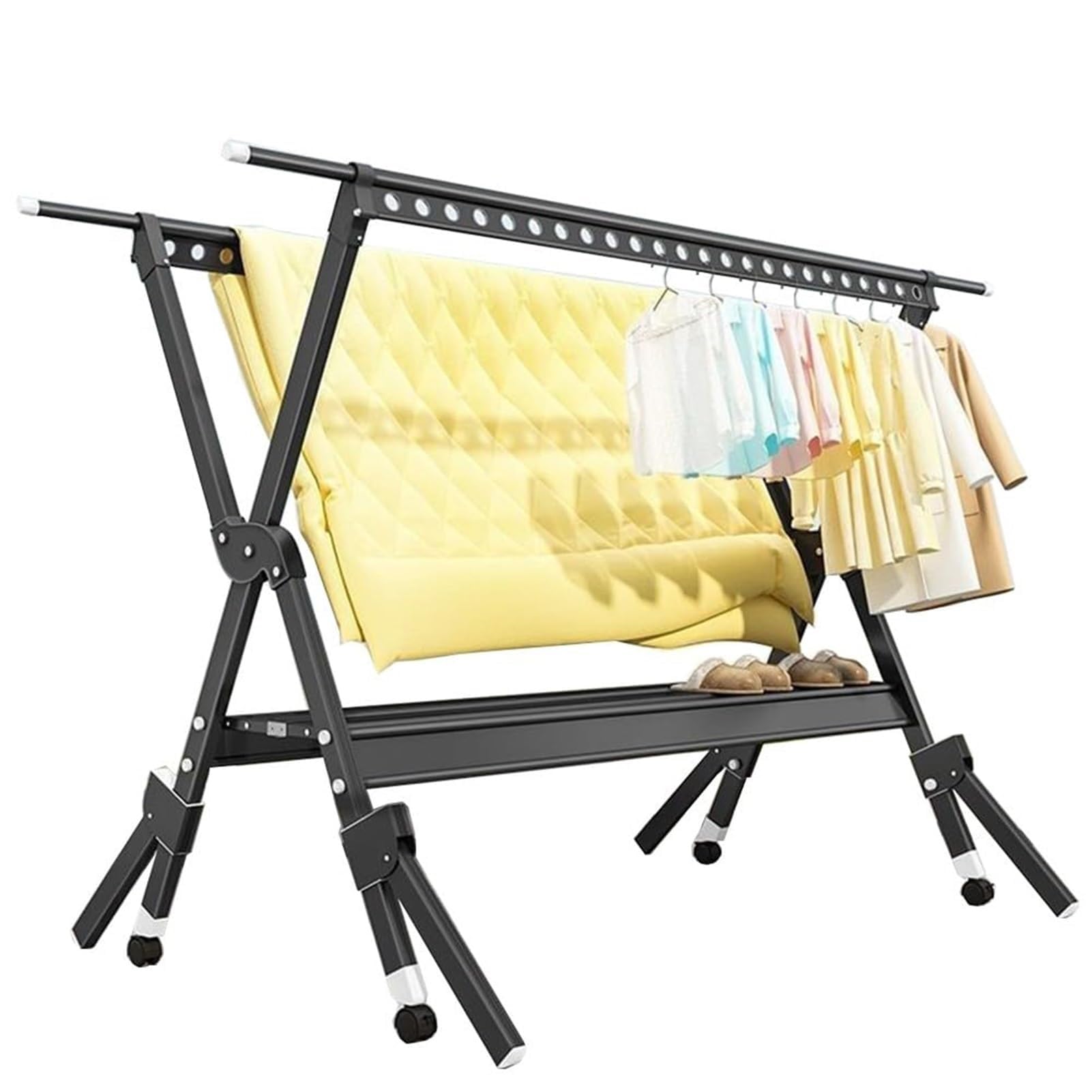JKJZSALJ Metal Clothes Rack Freestanding Garment Rack With Retail Display Shelf Coat Stand Shoe Rack Bedroom Clothing Organizer,Black,67 * 125 * 135cm