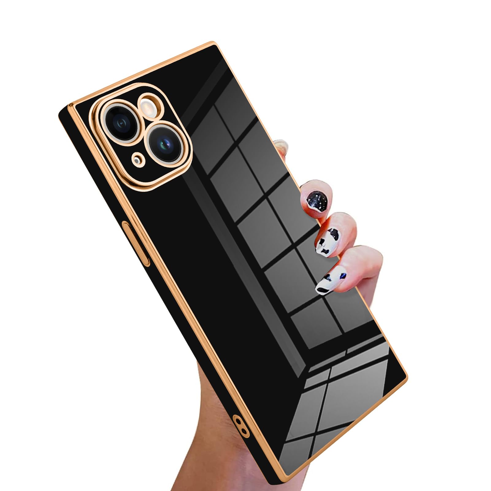 KANGHARCase Compatible with iPhone 15 Luxury Cute Plating Design Case Full-Body Anti-Scratch Shockproof Bumper Protective Cover for iPhone 15 6.1 Inch Black