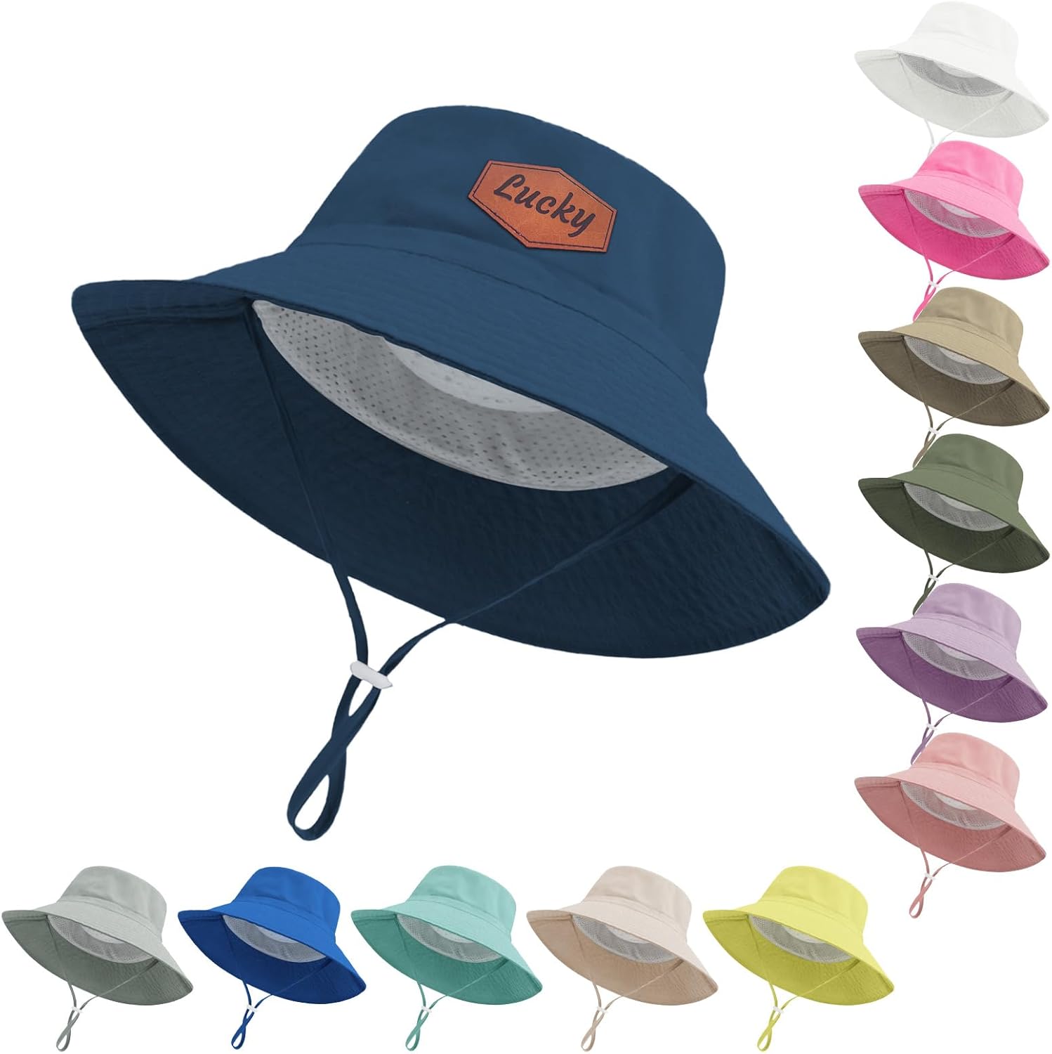 Personalized Baby Bucket Hat Boy Girl Custom Name Tag Toddler Hat for UPF 50+ Sun Protective for Summer Swim Sun Protection Navy