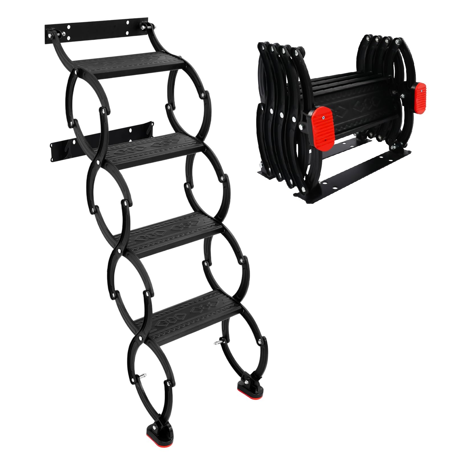 Escalera plegable extensible de 4 peldaños montada en la pared con peldaños antideslizantes, escalones telescópicos, para ático, garaje, sótano, negro, capacidad de carga 200 kg