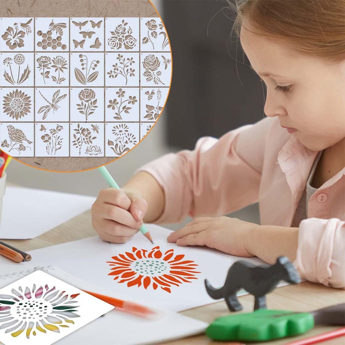 XZEIT 20 pezzi di modelli di modelli artistici per pittura di animali, stencil con stampa di animali, pagine da colorare riutilizzabili per scrapbooking, disegno, tracciamento,mobili fai da te(7,8 x 7