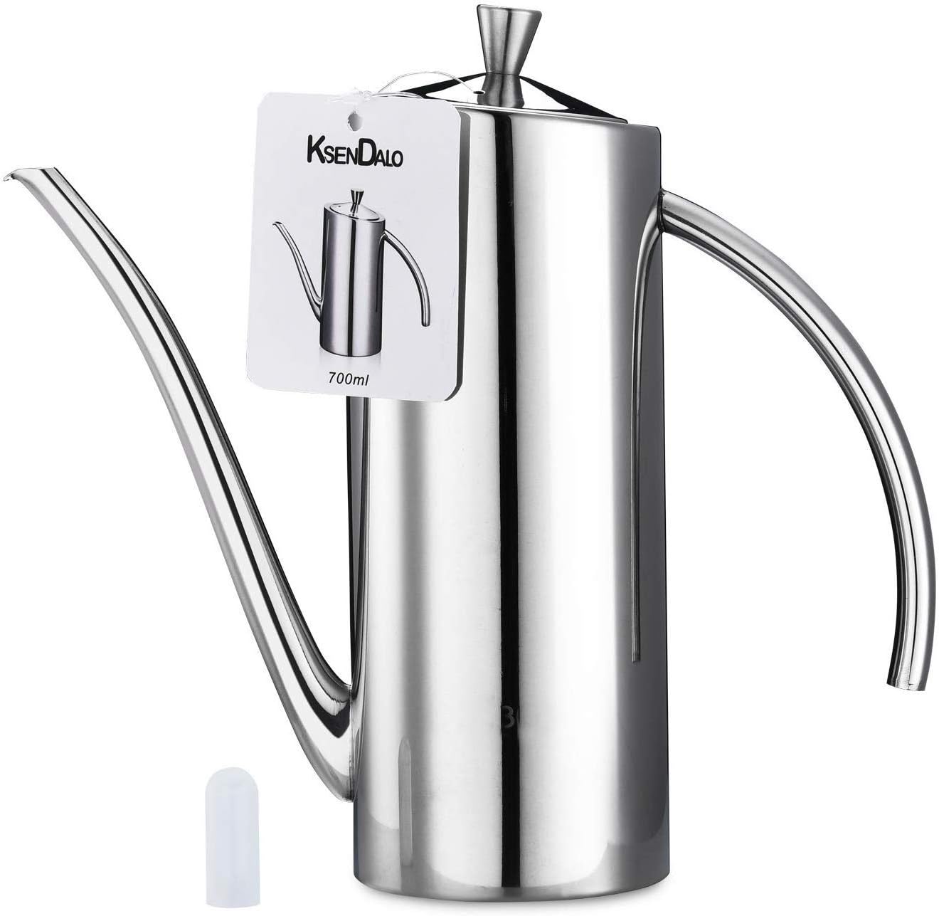 KSENDALO Premium Stainless Steel Olive Oil Dispenser (24oz/700mL) - Leakproof Kitchen Cruet & Olive Oil Bottle with Ergonomic ONE-Piece Body, Long Narrow Spout for Precision Pouring & Arc Handle