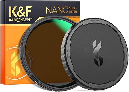 K&F Concept Kit de filtro de lente y tapa de filtro variable ND2-32 de 2.835 in (2 piezas) Filtro de lente de densidad neutra ajustable con tapa de