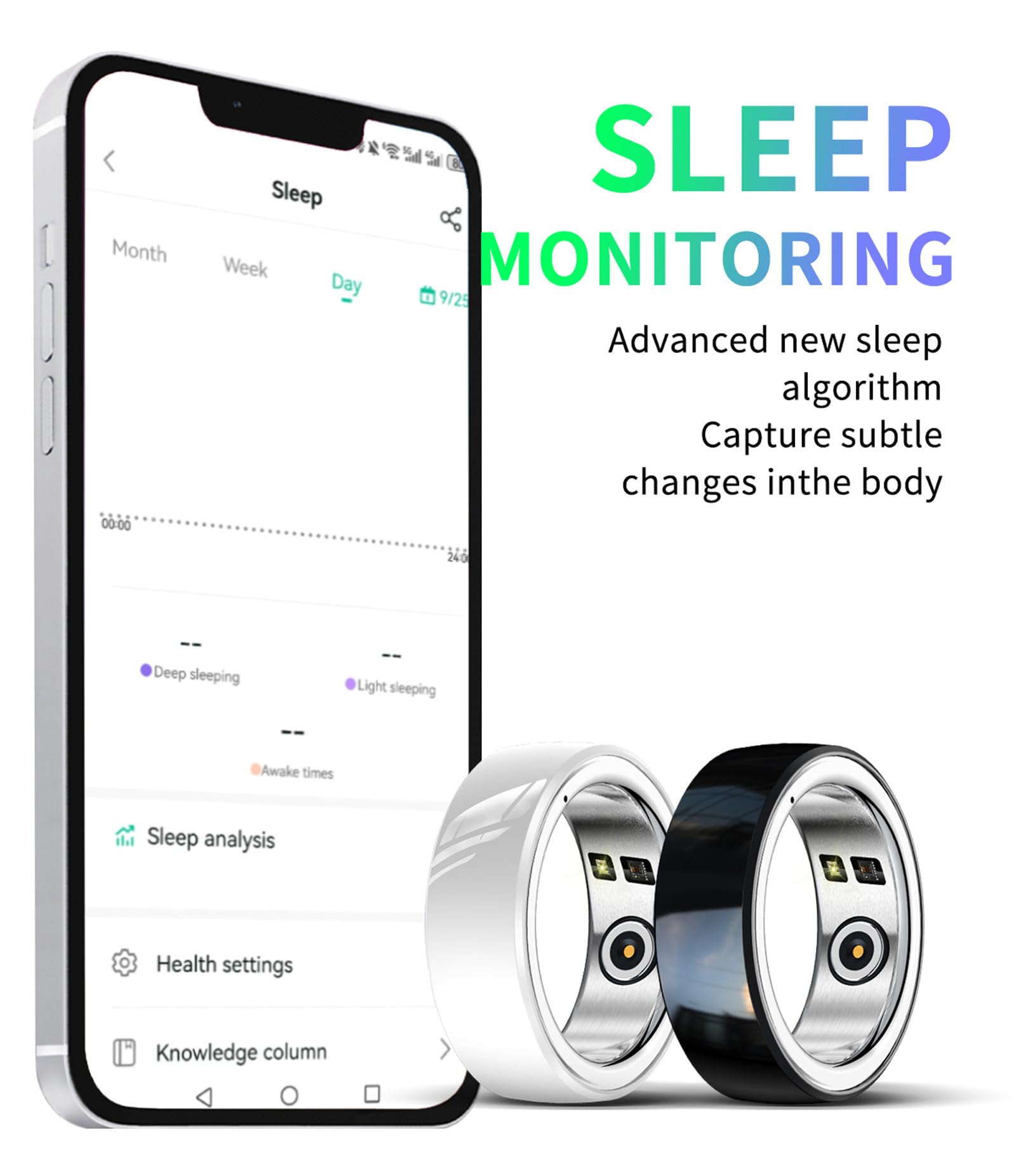 Smart Ring for Men Women Fitness Ring Activity Tracker for Men Waterproof Ladies Smart Ring Blood Oxygen Blood Pressure Heart Rate Monitor Pedometer Compatible with ios Android - Image 4