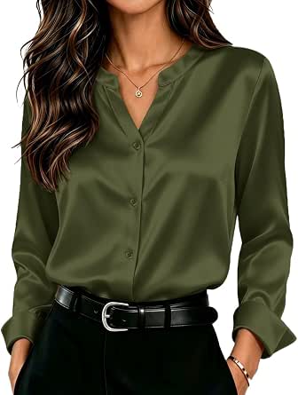 Zeagoo Women's Satin Long Sleeve Button-Down Blouse