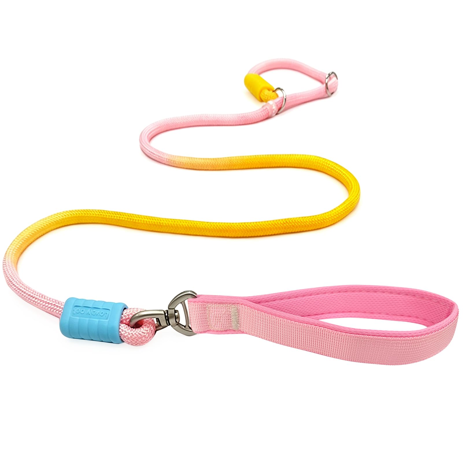 Slip Lead for Dogs - 1.5m Durable Training Leash with Rubber Stopper, Easy to Slip On No Collar or Harness Needed, Anti-Tangle Anti-Choke Rope Dog Leads with Pad Handle for All Breeds (Pink, L)