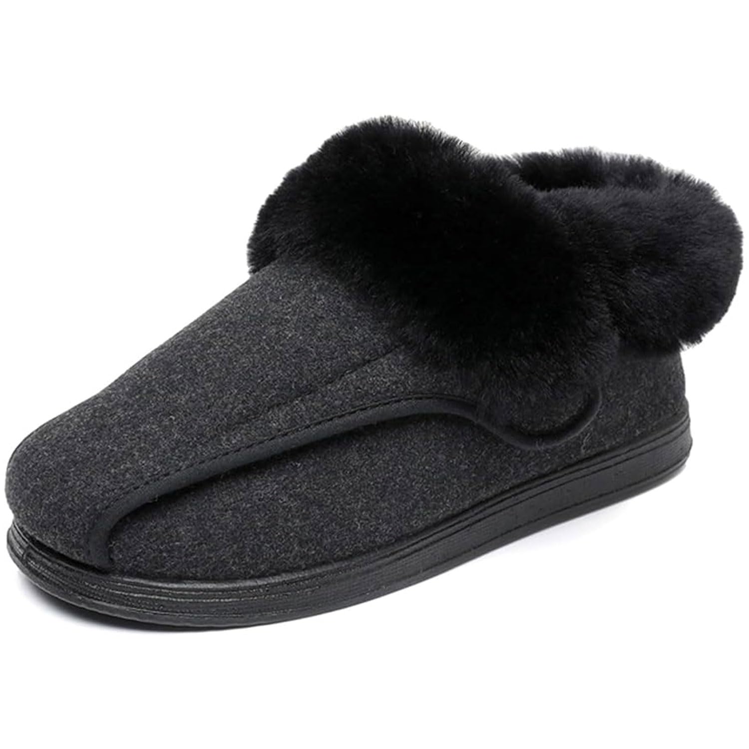 Generisch Diabetiker Schuhe Damen Extra Weit für Geschwollene Füße Winter Warme Plüsch Gefüttert Bequem Hausschuhe Breite Hausstiefel Hüttenschuhe Rutschfeste Sohle Geschlossene Ferse