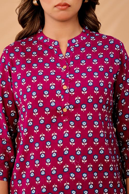 Image of Women's Cotton Printed Kurta Top | 3 /4 Sleeve Straight Kurti Casual Outings