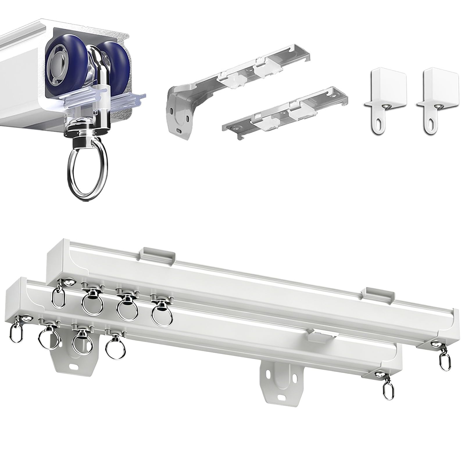 Heavy-Duty Ceiling Curtain Track Double Row Aluminum Curtain Rail System for Ceilings Or Wall Mount, Room Divider Rails Slider Track System for Hospital Bedroom Kitchen(White,420cm(13.8ft))