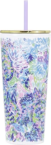 Lilly Pulitzer Vaso aislado de doble pared moradoazulverde con popote flexible reutilizable, capacidad para 24 onzas, concha de una fiesta disponible en Yaxa El Salvador