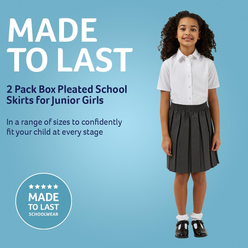 Trutex Basics 2 Pack Box Pleated School Skirts for Junior Girls (3-16 Years). Pull-On Girls School Skirts with Elasticated Waist. Pleated Skirt School Uniform Girls - Genuine School Uniform