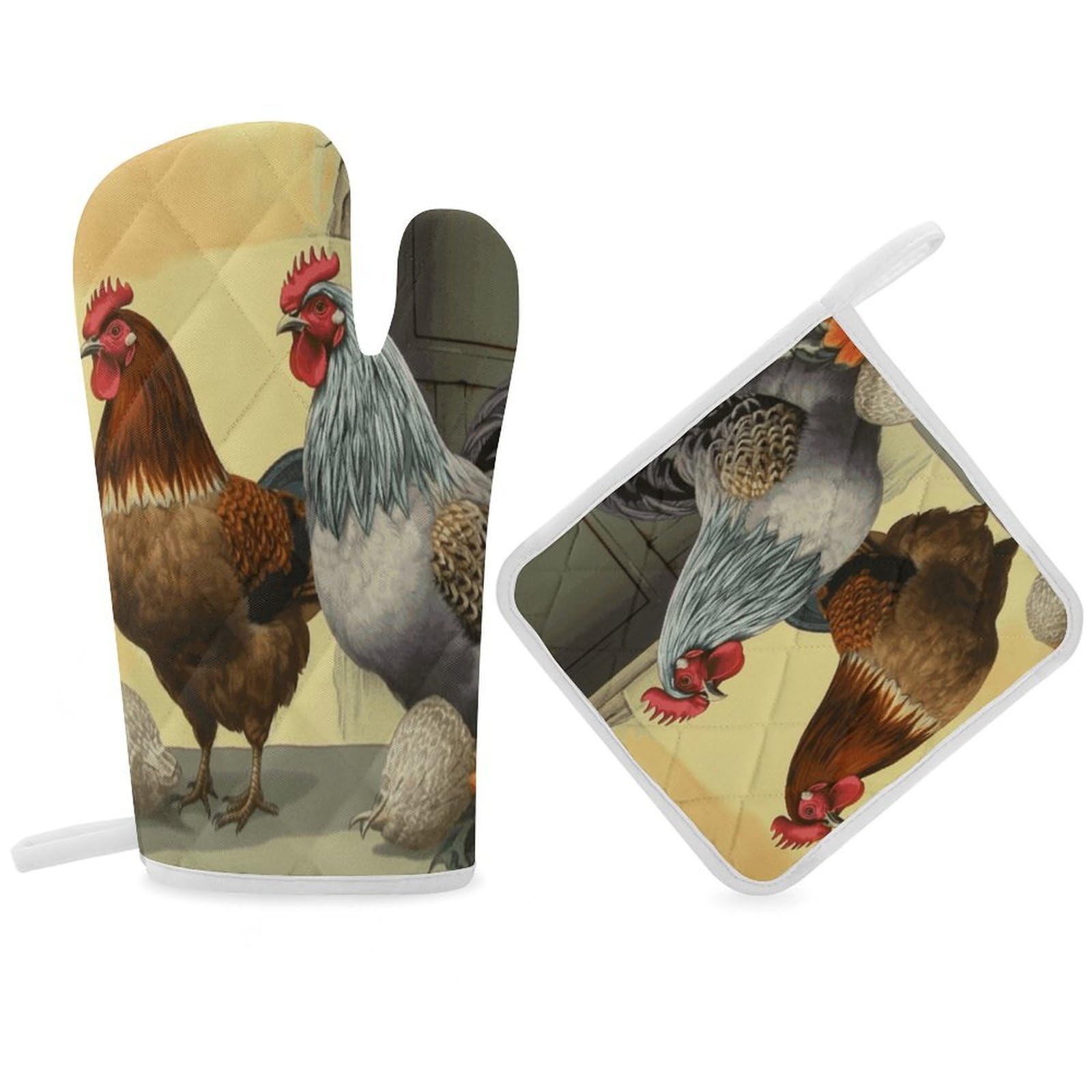 Fodpand Women's Style Italian Chickens Oven Mitts And Pot Holders Sets,Oven Gloves For Kitchen Oven Mitts And Potholders For Baking Cooking Grilling Apartment Essentials