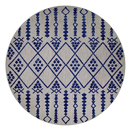 Image of Leick Home Cusp Outdoor Area Rug, 5'3 inch Round, Gray, Blue