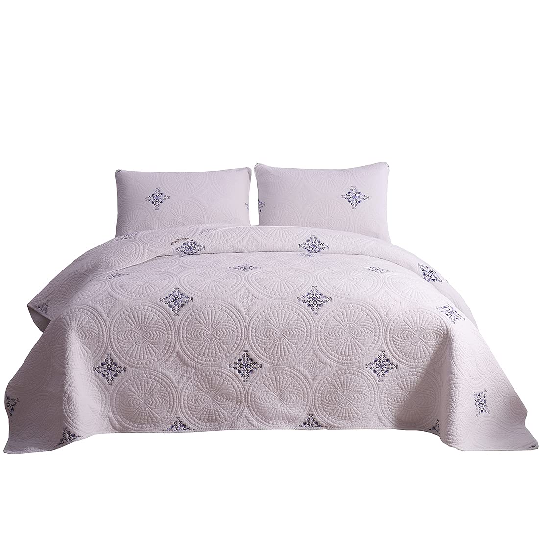 Housse de couette matelassée brodée coton parure de lit réversible King Size toutes saisons