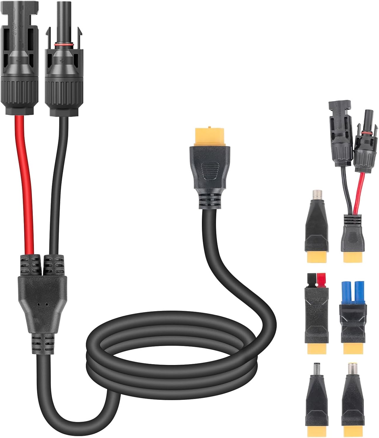 6-in-1 Solar Panel Connector Cable Kit, 14AWG Heavy-Duty Weatherproof Extension, Multi Output DC5521/7909/8020/XT60, for Portable Power Station, RV, Camping, Generator(5FT)