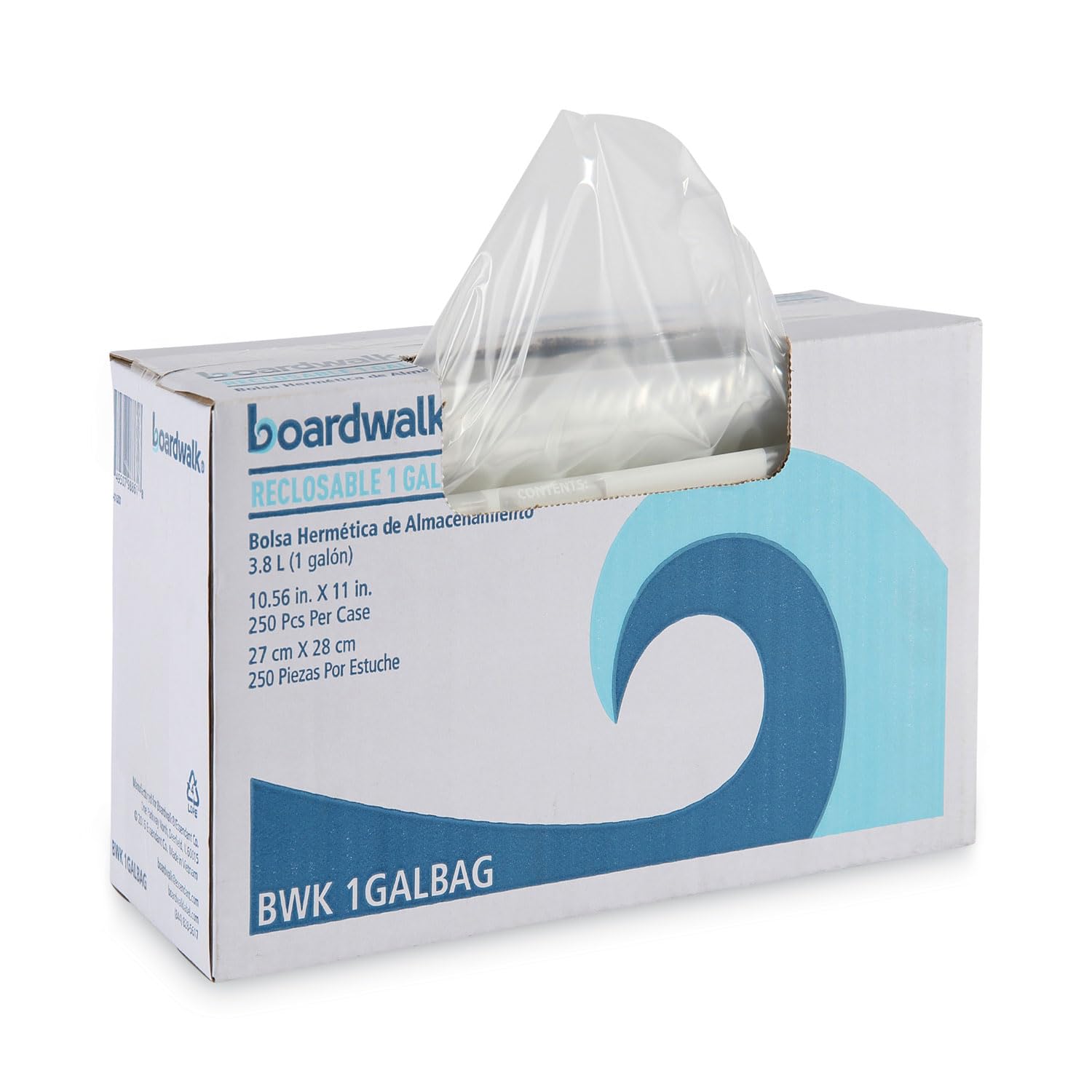 Boardwalk Reclosable Food Storage Bags, 1 gal, 1.75 mil, 10.5" x 11", Clear, 250/Box