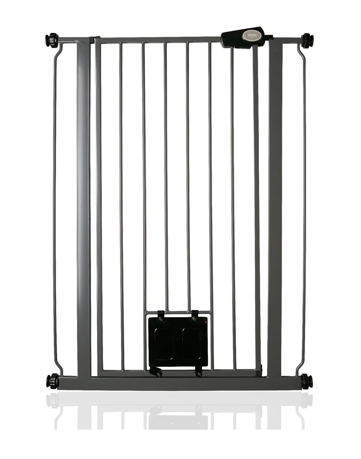 Bettacare Pet Gate with Lockable Cat Flap, Narrow, 68.5cm - 75cm, Slate Grey, 104cm in Height, Extra Tall Narrow Dog Safety Barrier with Cat Flap, Easy Installation