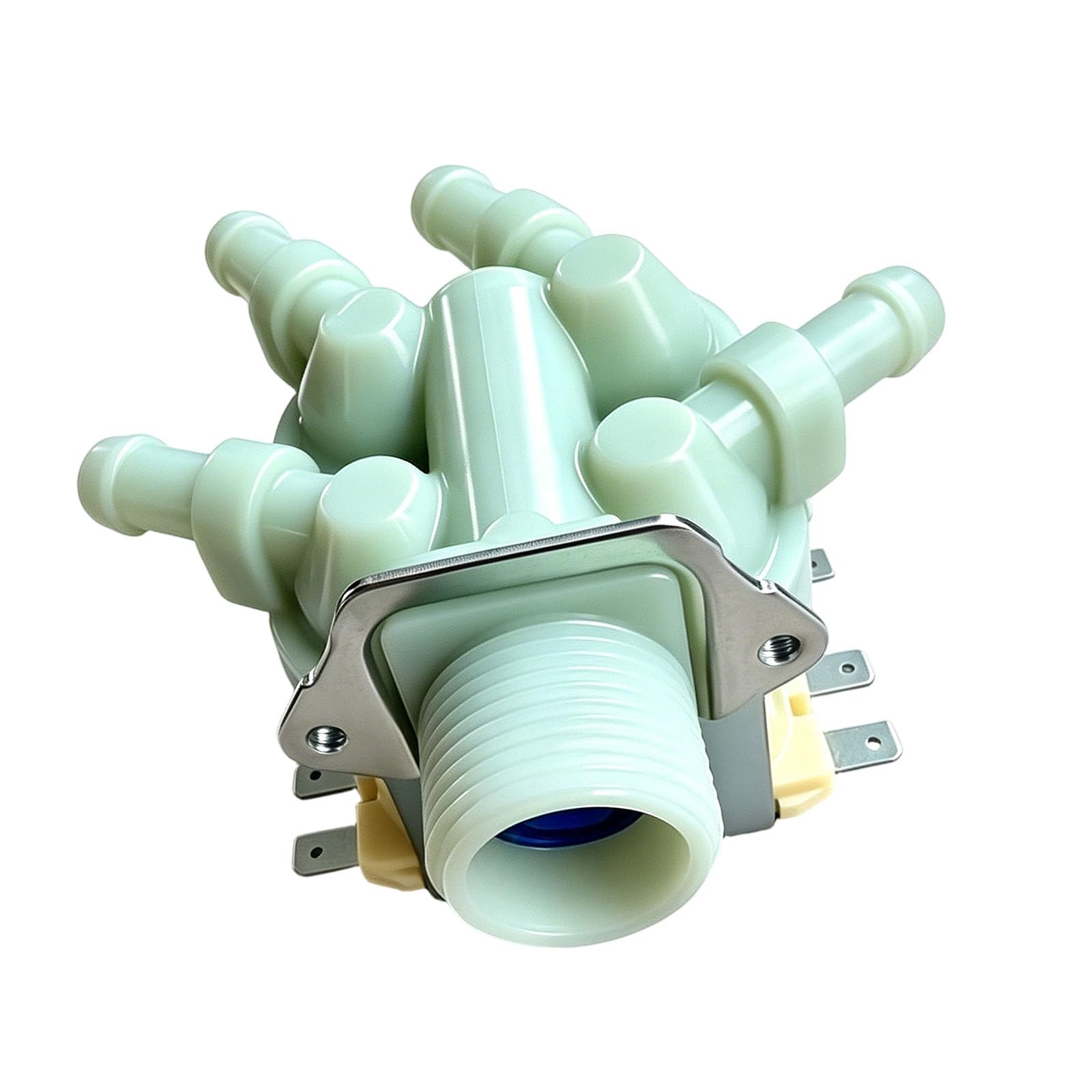 Four Outlet Washer Water Inlet Part 5220FR2008G, Washing Machine Fill Assembly with Filter Screen, Mounting Bracket Tabs and Terminals Washer Replacement Part Water Inlet Assembly Filter Screen