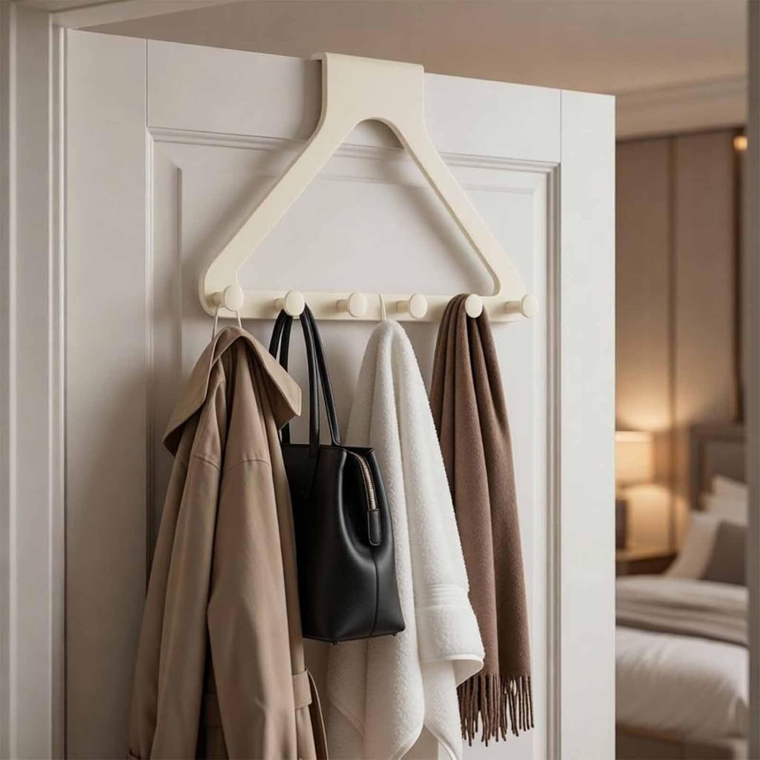 Over the Door Hanger Organizer, Over-the-Door Hanger Rack, Over the Door Hooks for Hanging with 6 Hooks, Space Saving Storage Organizer for Coats, Towels, Bags in Bedroom and Bathroom (Gray*2)