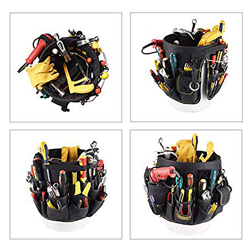 GLOGLOW Organisateur D'Outils de Jardinage, Sac Seau pour Outils de Jardin avec 56 Poches pour Transporter Vos Outils et Fournitures de Jardin (Noir)