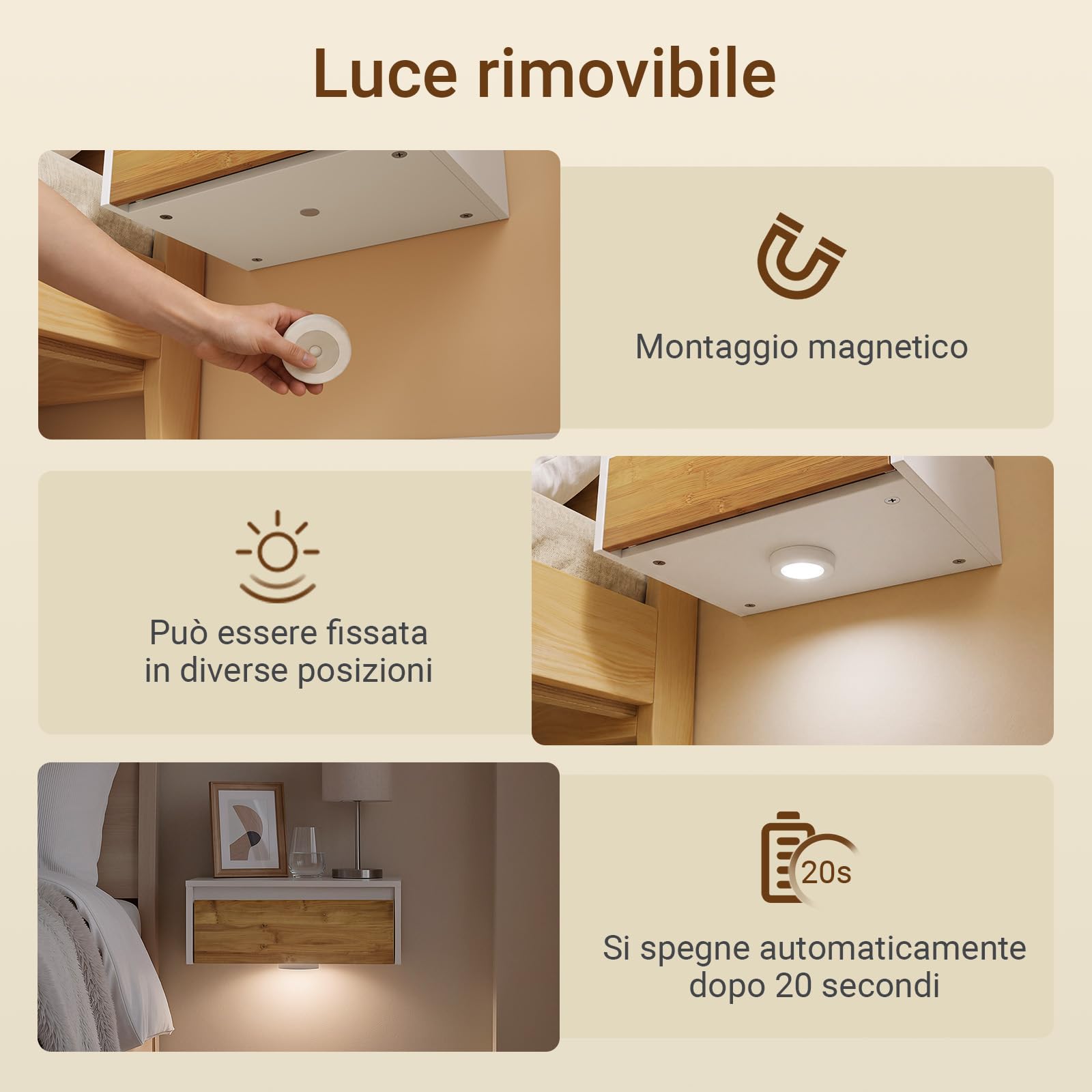 SoBuy Comodino sospeso con luce LED a sensore, 40x29,8x15,6 cm | Comodino da parete con luce rimovibile e cassetto, Bianco Naturale, per camera da letto e ingresso, FBT174-E-WN